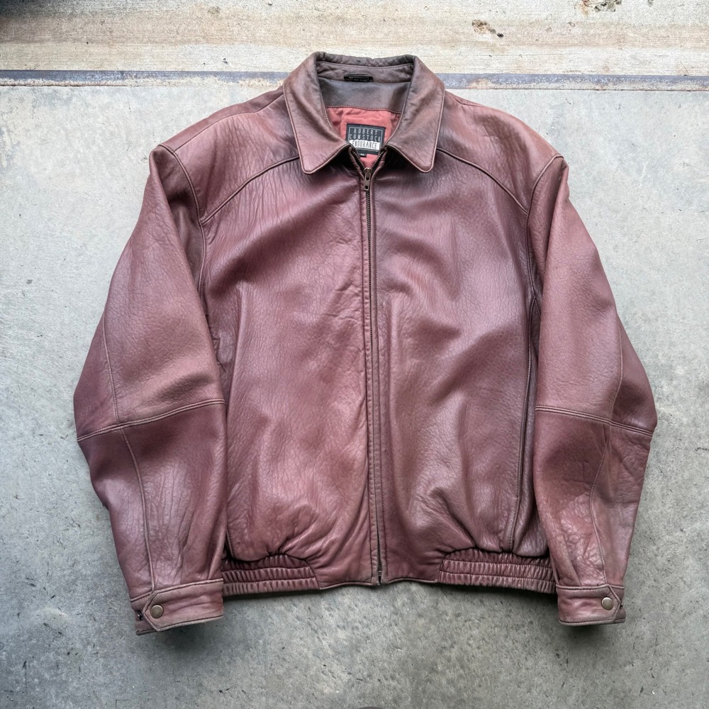 Robert Comstock Endurance Vintage Leather Bomber Jacket Brown Mens 46
